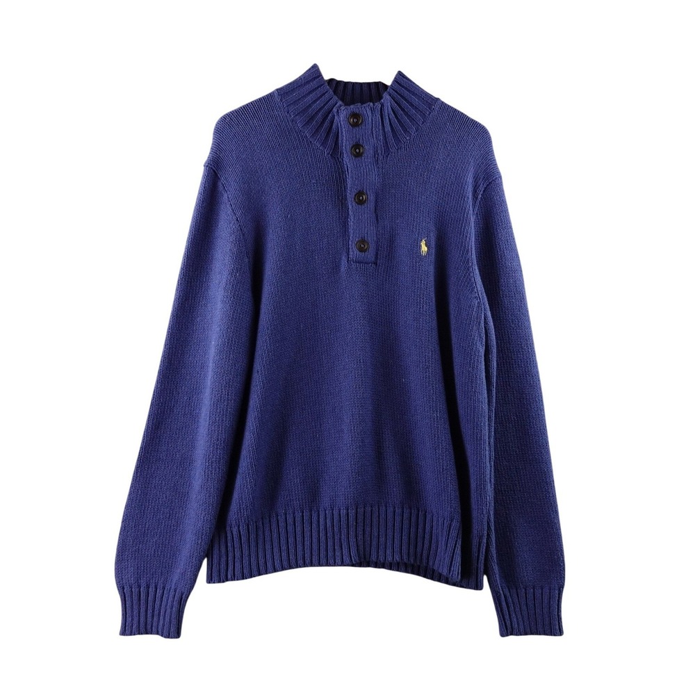 Vintage Polo Ralph Lauren‎ Men's Blue Mock Neck Button Sweater XXL Preppy